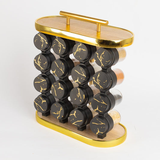 طقم توابل نصف دائري برطمان أكريليك غطاء بلاستيك دهبي