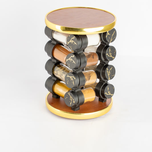 طقم توابل دائري دوار برطمان أكريليك غطاء بلاستيك دهبي