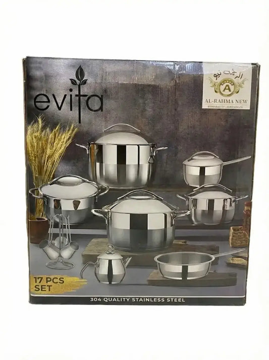 (موديل LC28) - طقم استانلس ستيل إيفيتا (Evita) التركي – 17 قطعة