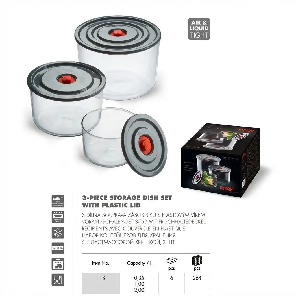 Exclusive Czech Silicone Round Fridge Container Set, 3 Pieces with Lids
