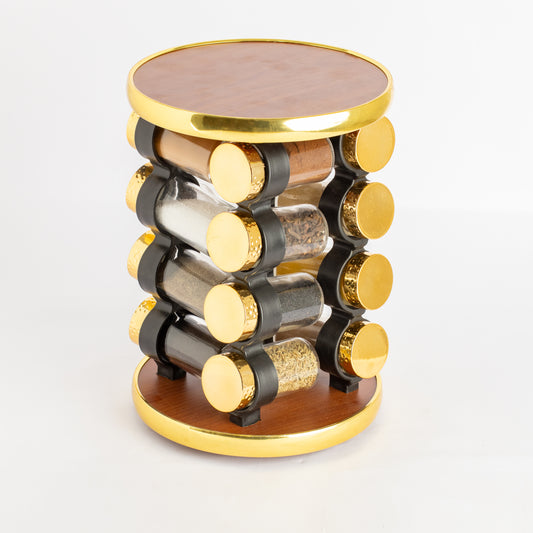 طقم توابل دائري دوار برطمان أكريليك غطاء ستانلس دهبي