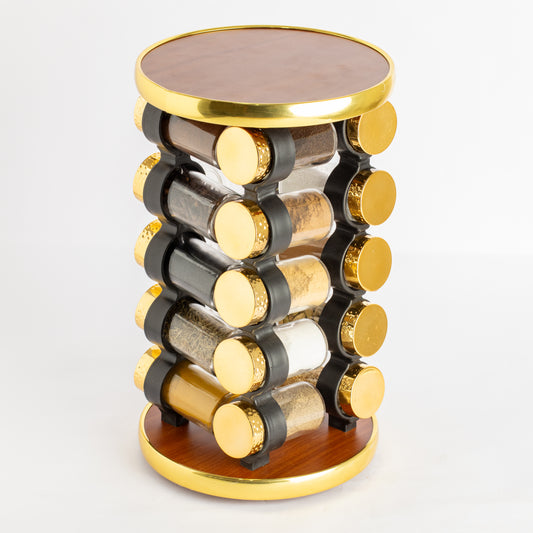 طقم توابل دائري دوار برطمان أكريليك غطاء ستانلس دهبي