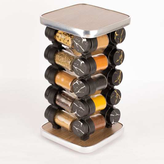 طقم توابل مربع دوار برطمان أكريليك غطاء بلاستيك فضي