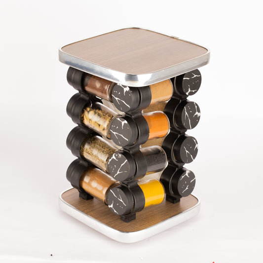 طقم توابل مربع دوار برطمان أكريليك غطاء بلاستيك فضي