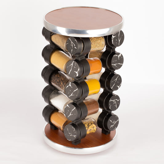 طقم توابل دائري دوار برطمان أكريليك غطاء بلاستيك فضي