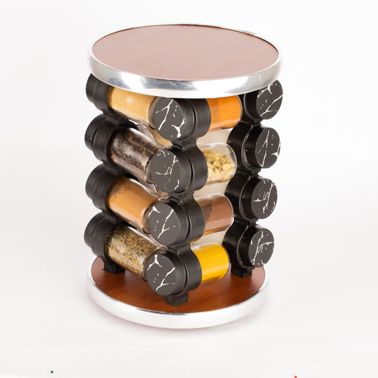 طقم توابل دائري دوار برطمان أكريليك غطاء بلاستيك فضي