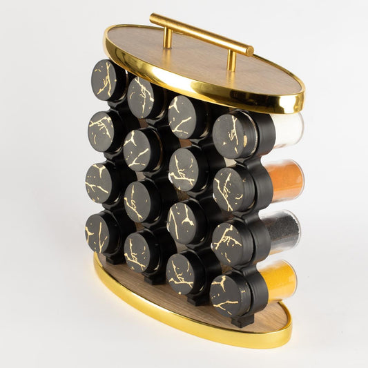 طقم توابل بيضاوي برطمان أكريليك غطاء بلاستيك دهبي