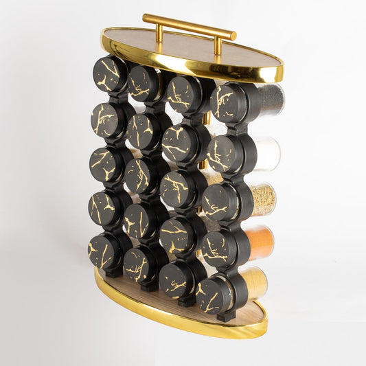 طقم توابل بيضاوي برطمان أكريليك غطاء بلاستيك دهبي