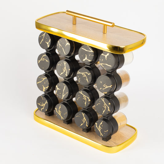 طقم توابل مستطيل برطمان أكريليك غطاء بلاستيك دهبي