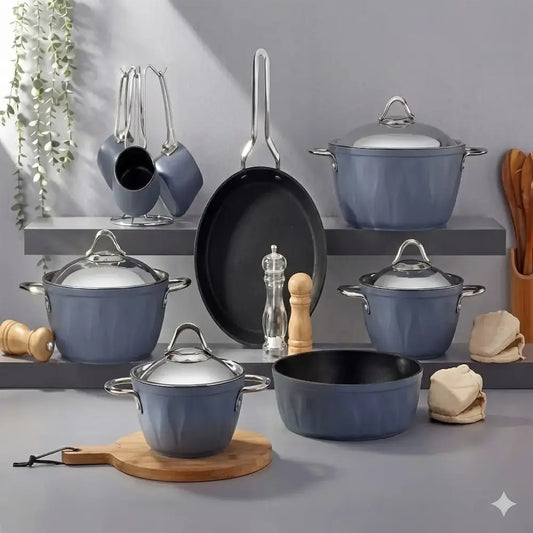 طقم حلل تيتانيوم 16 قطعة كحلي - (موديل LC03)