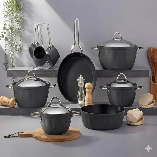 طقم حلل تيتانيوم 16 قطعة أسود - (موديل LC02)