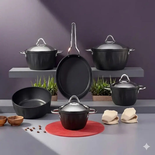 طقم حلل تيتانيوم 12 قطعة أسود - (موديل LC08)