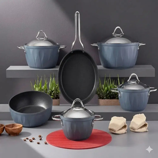 طقم حلل تيتانيوم 12 قطعة كحلي - (موديل LC07)