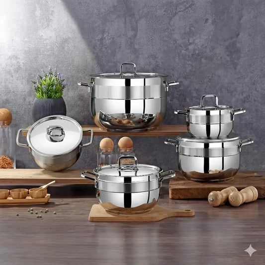 طقم حلل استانلس ستيل 10 قطع - (موديل LC01) - يونكا التركي الأصلي