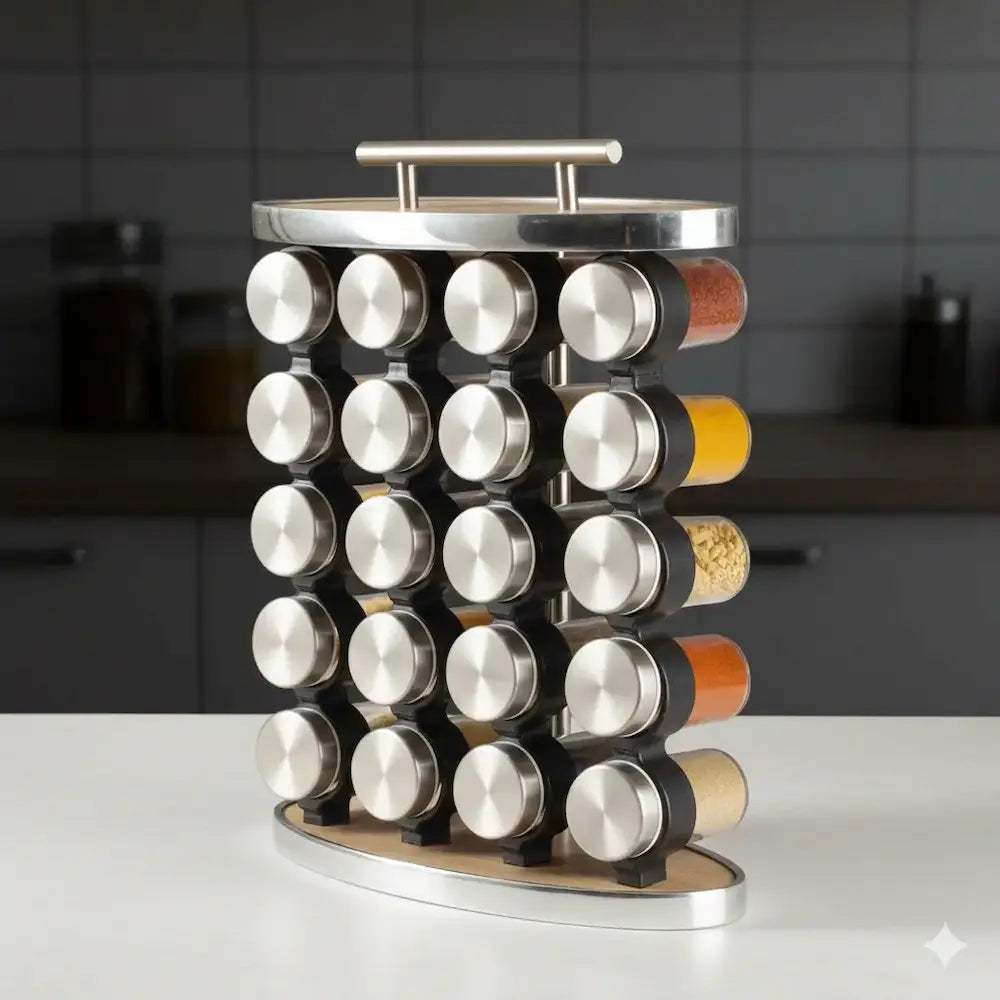 طقم توابل بيضاوي غطاء ستانلس فضي