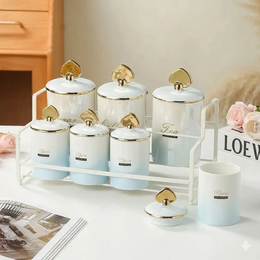 طقم توابل بورسلين 7 قطع - (موديل LC02)