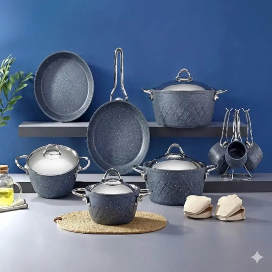 طقم حلل جرانيت 16 قطعة كحلي - (موديل LC13)