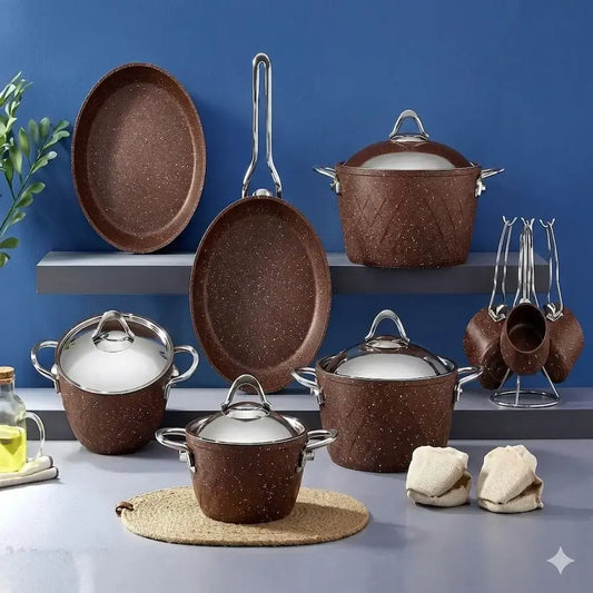 طقم حلل جرانيت 16 قطعة بني - (موديل LC11)