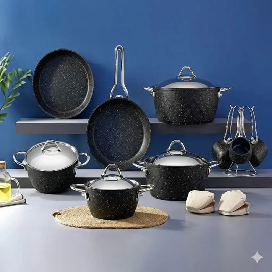 طقم حلل جرانيت 16 قطعة أسود - (موديل LC12)